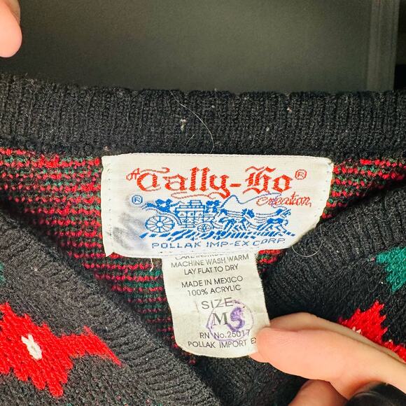 Vintage Tally Ho Christmas Red Long Sleeve Button Front Cardigan Size M - Picture 6 of 7